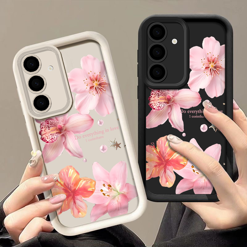 Samsung Galaxy A55 - Funda de teléfono con flores rosas